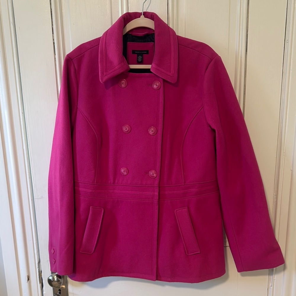 Tommy Hilfiger Fuchsia Double-Breasted Pea Coat